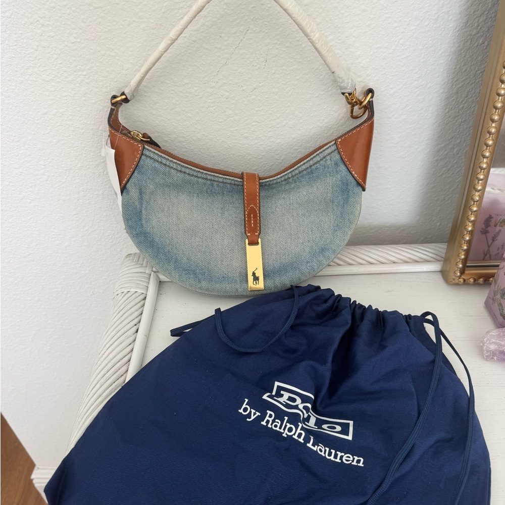 Ralph Lauren Polo ID Denim Crescent Shoulder Bag NWT - Picture 3 of 8